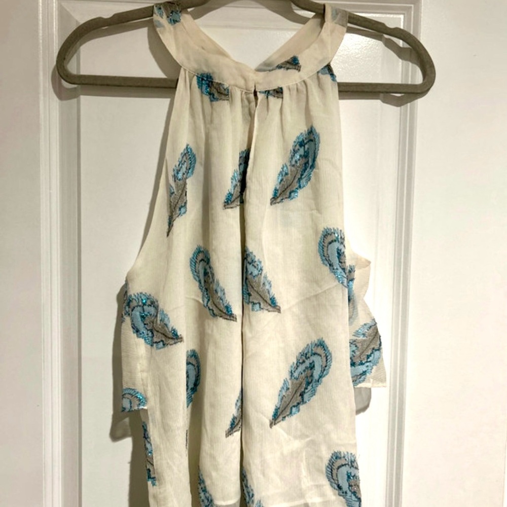 Ramy Brook Cream and Blue Paisley Blouse